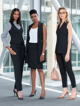 Liquorice Suiting with White and Black tops and blouses