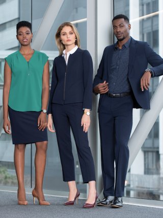 Nautical Navy suiting with Emerald blouses and Greek Navy Dot cotton shirts