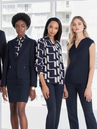 Nautical Navy Suiting with Desert and Navy Zigzag blouses.