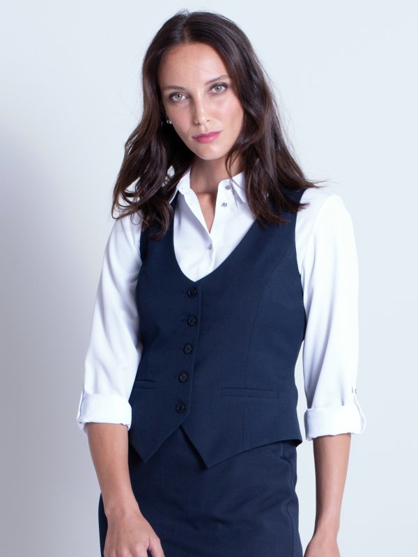 Jackets, Sophie , Nautical Navy : Fitted waistcoat, with the back in lining material , tie buckle, lined.
