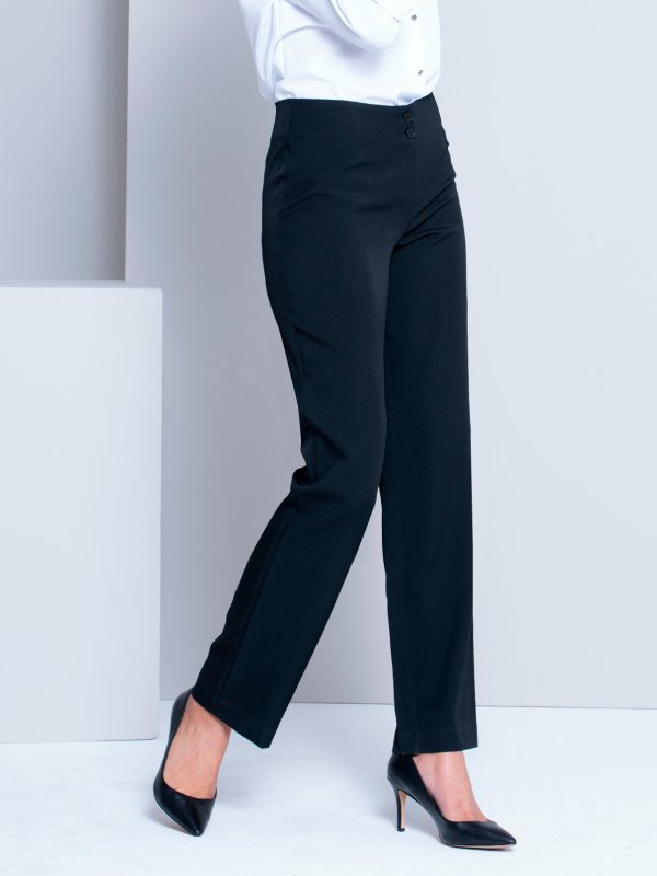Slax, Piper, Liquorice: Classic Fit pants with a regular rise and a straight leg.

