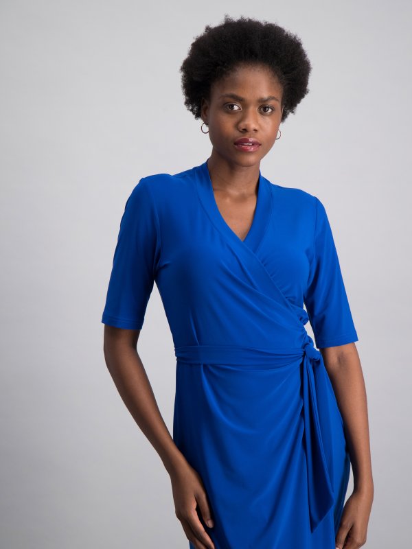 Dresses, Jasmin, Royal Silky Knit: Classic Fit, elbow sleeved wrap dress. Approx. 105cm in length