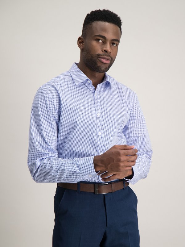 Shirts, Dean, Blue Circles: Fitted Long Sleeve Men's shirt, no front pocket.  Approx. 75cm