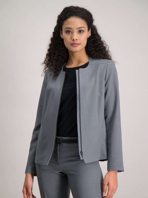 Casual Jacket, Bardot, Silver: Long sleeve jacket with zip front, unlined