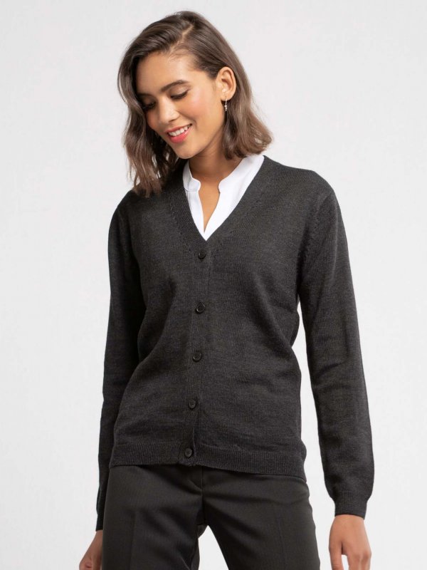 Cardigans, Alyssa, Charcoal: Long Sleeved ladies cardigan. Approx. 64cm centre back length.
