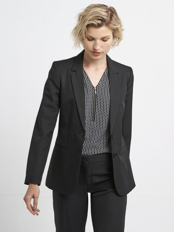 Jackets, Celine, Diamond Black: Classically Fitted, Long sleeve lined medium length jacket, with jet pockets in the front.
