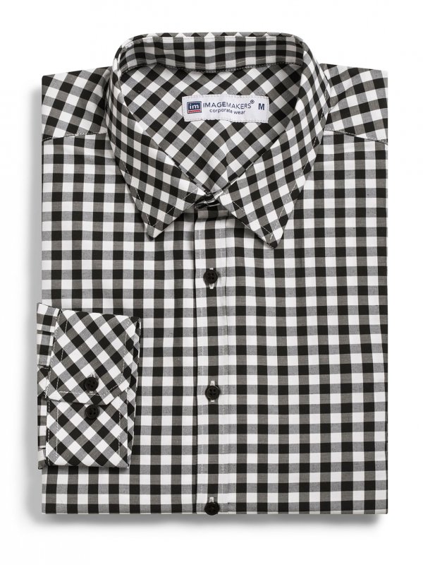 Shirts, Dean, Black Gingham: Fitted Long Sleeve Men's shirt, no front pocket.  Approx. 75cm