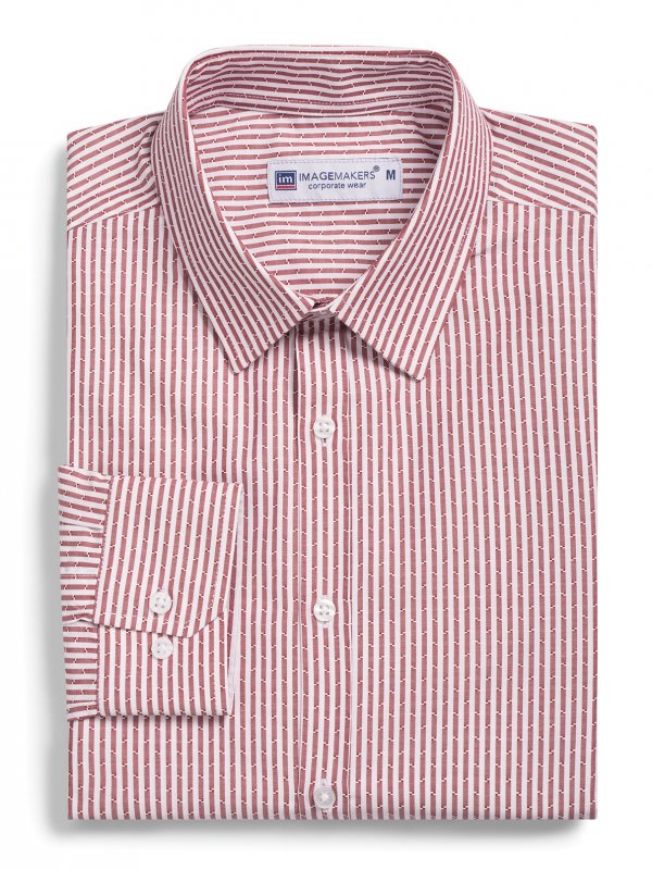 Shirts, Dean, Red Dobby Stripe: Fitted Long Sleeve Men's shirt, no front pocket.  Approx. 75cm