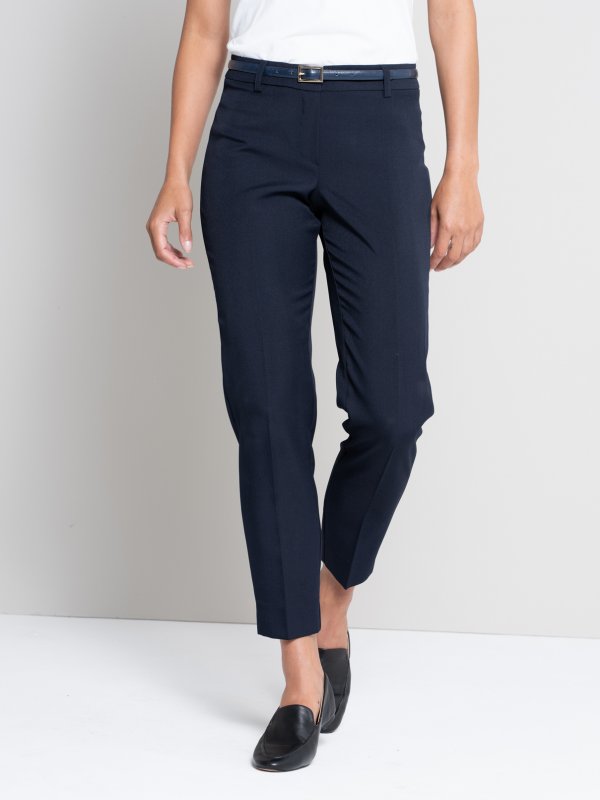 Slax, Gabriela, Nautical Navy : Petite , fitted crop pants with a cigarette pants , with side slits. 