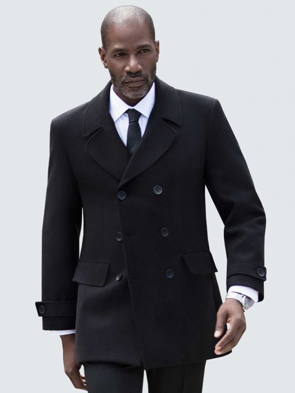 Coats, Peter, Black Melton: Long Sleeve Classic, Double Breasted Pea Coat. Fully Lined. Approx.
85cm centre back