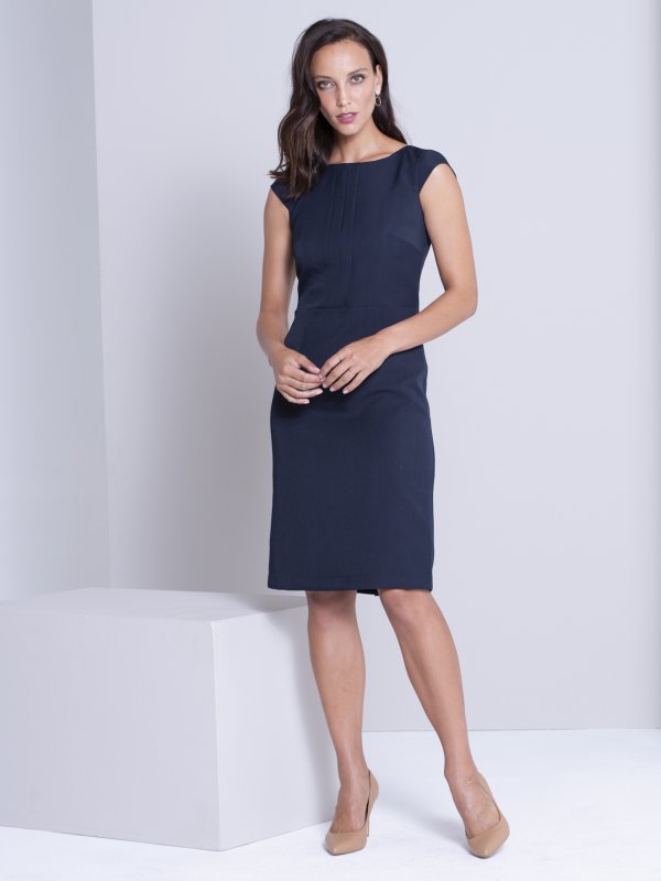 Dresses, Rebecca, Nautical Navy : Fitted Garment, Pleated Bodice , shift dress, belt not included