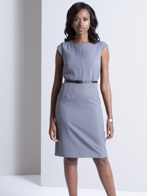 Dresses, Rebecca, Silver: Fitted Garment, Pleated Bodice , shift dress, belt not included