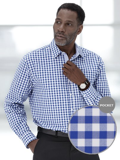 Shirts, Stuart, Blue Gingham: Classic Fit, long sleeve shirt with front pocket details.
Approx. 75cm centre back length on a medium