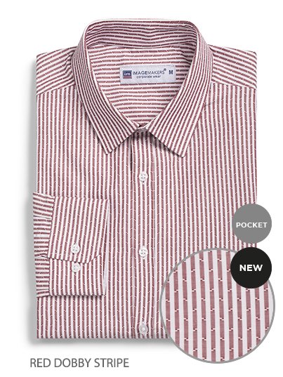 Shirts, Stuart, Red Dobby Stripe: Classic Fit, long sleeve shirt with front pocket details.
Approx. 75cm centre back length on a medium