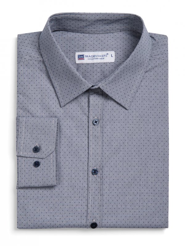 Shirts, Dean, Navy Pin Dot : Fitted Long Sleeve Men's shirt, no front pocket.  Approx. 75cm