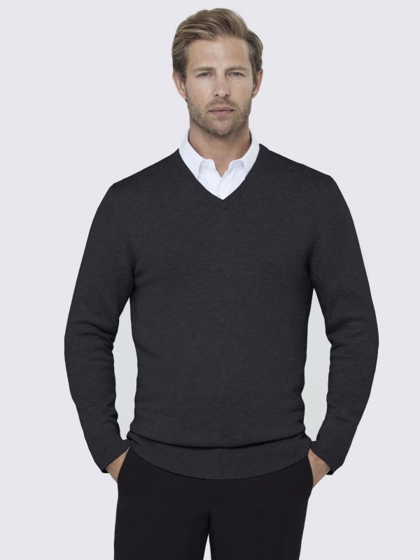 Knitwear, Adam, Charcoal: Long Sleeve V-neck, Comfy Fit