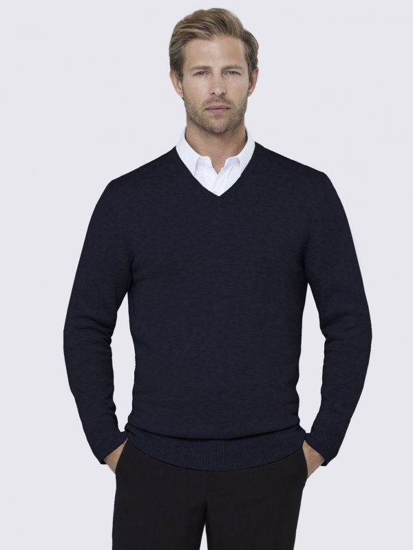 Knitwear, Adam, Navy: Long Sleeve V-neck, Comfy Fit