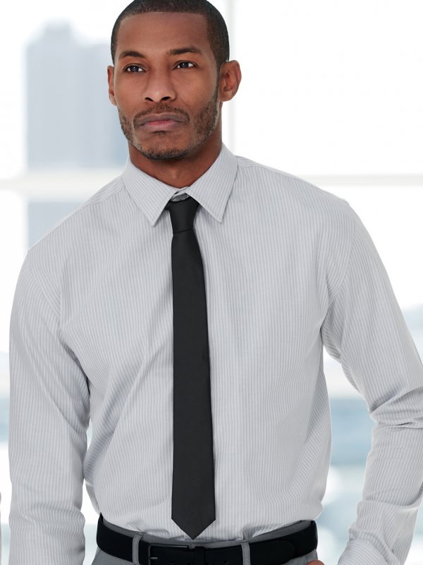 Shirts, Dean, Silver Stripe: Fitted Long Sleeve Men's shirt, no front pocket.  Approx. 75cm