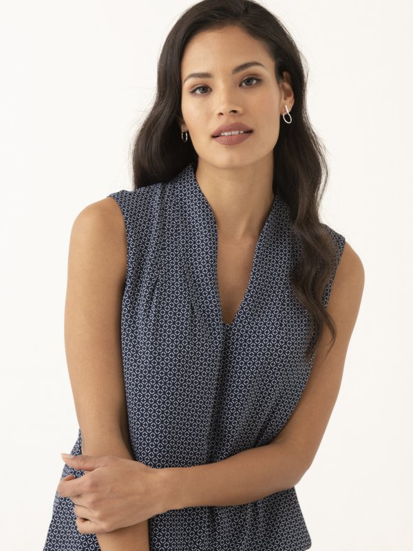 Blouses, Gisele, Imperial: Classic Fit Sleeveless Blouse, Pleat Neck Detail