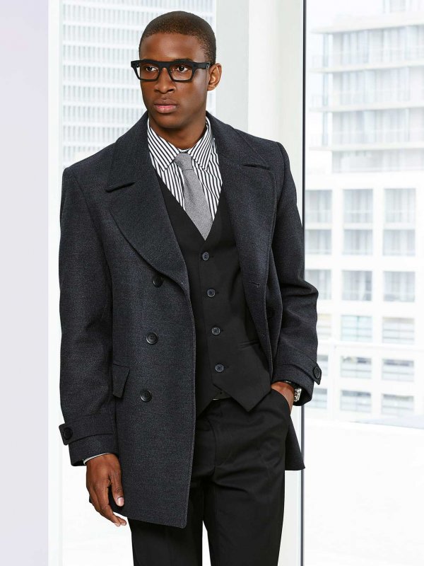 Coats, Peter, Charcoal Melton: Long Sleeve Classic, Double Breasted Pea Coat. Fully Lined. Approx.
85cm centre back