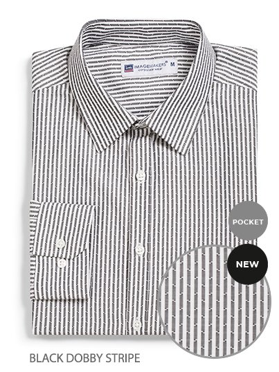 Shirts, Stuart, Blk Dobby Stripe: Classic Fit, long sleeve shirt with front pocket details.
Approx. 75cm centre back length on a medium